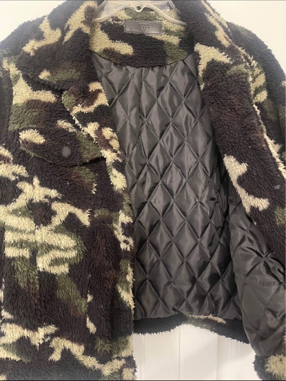 Blank NYC Faux Shearling Camouflage Teddy Jacket - Olive & Black - Picture 2 of 3